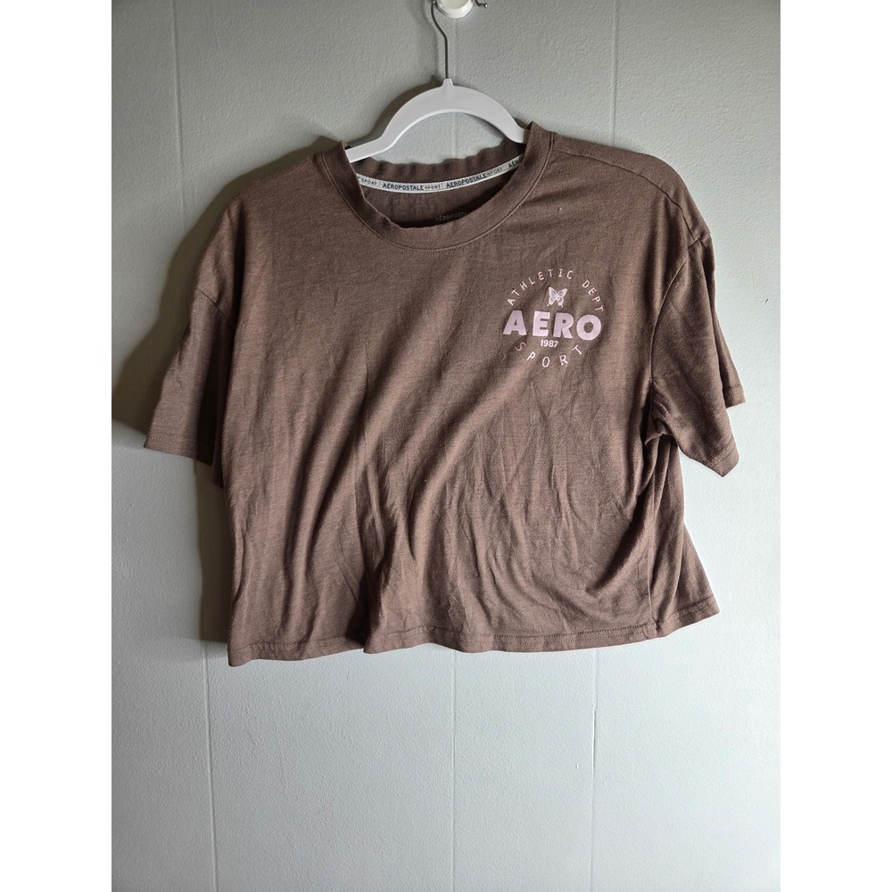 Aeropostale Sport Womens Brown Cropped‎ Graphic T-Shirt Logo Size L WX55810-701